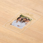 ヴィンテージ金ゴールドボウメリークリスマスフォト アクリル招待状 (レイダウン)