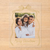 ヴィンテージ金ゴールドボウメリークリスマスフォト アクリル招待状 (正面)