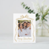 ヴィンテージ金ゴールドボウメリークリスマスフォト シーズンポストカード (スタンド正面)