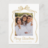 ヴィンテージ金ゴールドボウメリークリスマスフォト シーズンポストカード (正面)