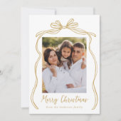 ヴィンテージ金ゴールドボウメリークリスマス2写真 シーズンカード (正面)