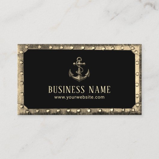 ヴィンテージ金ゴールドボートいかりメタルフレームブラック 名刺 (正面)