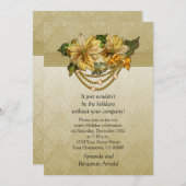 ヴィンテージ金ゴールドポインセチアスホリデー招待状 招待状 (正面/裏面)