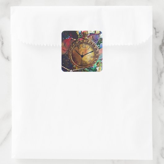 ヴィンテージ金ゴールドポケットウォッチオーナメントクリスマス スクエアシール (バッグ)