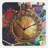 ヴィンテージ金ゴールドポケットウォッチオーナメントクリスマス スクエアシール (正面)