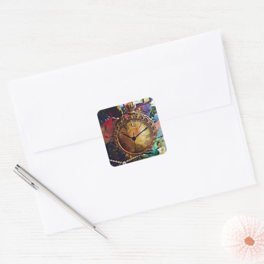 ヴィンテージ金ゴールドポケットウォッチオーナメントクリスマス スクエアシール (封筒)