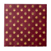 ヴィンテージ金ゴールドマルーンリンゴ タイル (正面)