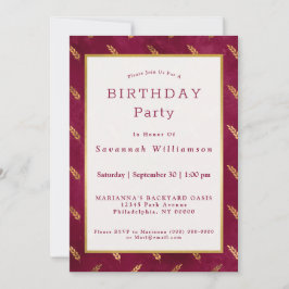 ヴィンテージ金ゴールドマルーン小麦誕生日 招待状