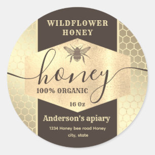 ヴィンテージ金ゴールドミツバチのスクリプトhoney jarラベル ラウンドシール