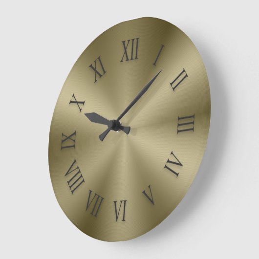 ヴィンテージ金ゴールドメタリッククロック(ローマ数字あり) ラージ壁時計 (傾斜)
