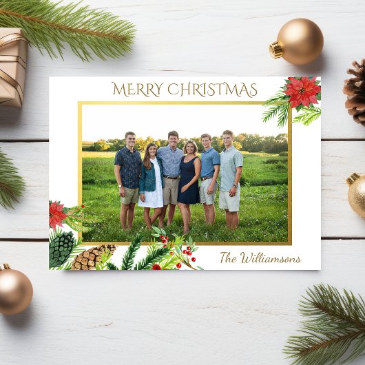 ヴィンテージ金ゴールドメリークリスマスボタニカルフォト シーズンカード