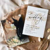 ヴィンテージ金ゴールドモダンフローラスクリプト結婚の写真 招待状