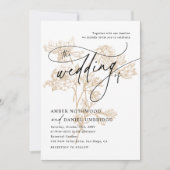 ヴィンテージ金ゴールドモダンフローラブラック&ホワイト結婚ズ 招待状 (正面)