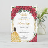 ヴィンテージ金ゴールドレッドローズイエロードレスキンセアニラ 招待状 (スタンド正面)