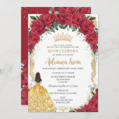 ヴィンテージ金ゴールドレッドローズイエロードレスキンセアニラ 招待状 (正面/裏面)