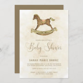 ヴィンテージ金ゴールドロッキングホース赤ちゃんシャワー 招待状 (正面/裏面)