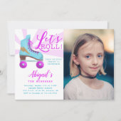 ヴィンテージ金ゴールドローラースケートで滑る誕生日パーティー写真 招待状 (正面)