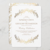 ヴィンテージ金ゴールドローレルリースエレガントウェディング 招待状 (正面/裏面)