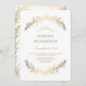 ヴィンテージ金ゴールドローレルリースブライダルシャワー 招待状 (正面/裏面)