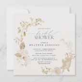 ヴィンテージ金ゴールドワイルドフラワーフローラブライダルシャワー 招待状 (正面)