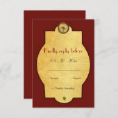 ヴィンテージ金ゴールドワールドトラベルをテーマにした結婚式RSVP 出欠カード (正面/裏面)