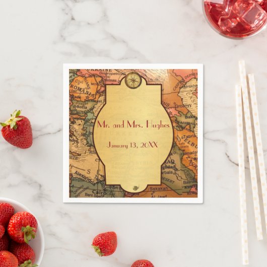 ヴィンテージ金ゴールド世界旅行をテーマ結婚にした スタンダードカクテルナプキン (インサイチュ)