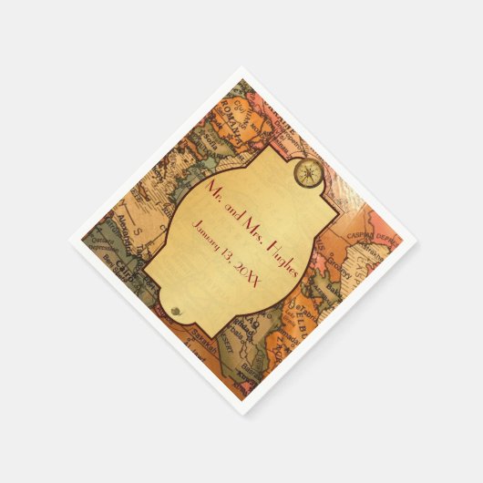 ヴィンテージ金ゴールド世界旅行をテーマ結婚にした スタンダードカクテルナプキン (角)