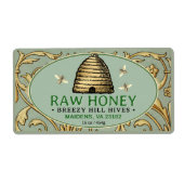 ヴィンテージ金ゴールド串とミツバチ長方形ハチミツ ラベル (正面)