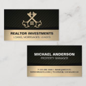 ヴィンテージ金ゴールド交差鍵 | 実在地 名刺 (正面/裏面)