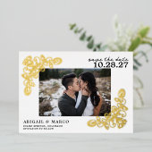 ヴィンテージ金ゴールド保存日付 箔招待状 (立ち正面)