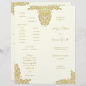 ヴィンテージ金ゴールド及びアイボリー結婚式 プログラム (正面/裏面)