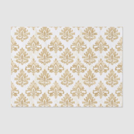 ヴィンテージ金ゴールド及び白色装飾用ダマスクパターン 薄葉紙 (正面)