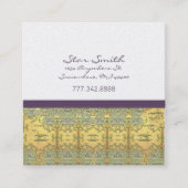 ヴィンテージ金ゴールド及び紫渦巻形のの花柄 スクエア名刺 (正面)