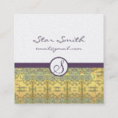 ヴィンテージ金ゴールド及び紫渦巻形のの花柄 スクエア名刺 (裏面)