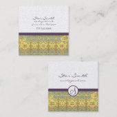 ヴィンテージ金ゴールド及び紫渦巻形のの花柄 スクエア名刺 (正面/裏面)