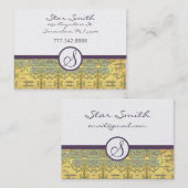 ヴィンテージ金ゴールド及び紫渦巻形のの花柄 名刺 (正面/裏面)