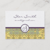 ヴィンテージ金ゴールド及び紫渦巻形のの花柄 名刺 (裏面)