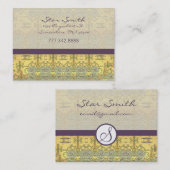 ヴィンテージ金ゴールド及び紫渦巻形のの花柄 名刺 (正面/裏面)