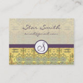 ヴィンテージ金ゴールド及び紫渦巻形のの花柄 名刺 (裏面)