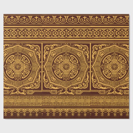 ヴィンテージ金ゴールド及び茶日本の装飾模様 ラッピングペーパー (フラット)