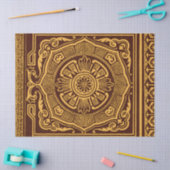 ヴィンテージ金ゴールド及び茶日本の装飾模様 薄葉紙 (クラフト)