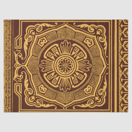 ヴィンテージ金ゴールド及び茶日本の装飾模様 薄葉紙 (正面)