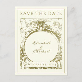 ヴィンテージ金ゴールド婚約エンジェルリングや輪 案内ポストカード