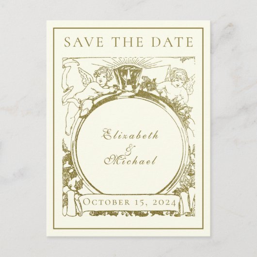 ヴィンテージ金ゴールド婚約エンジェルリングや輪 案内ポストカード (正面)