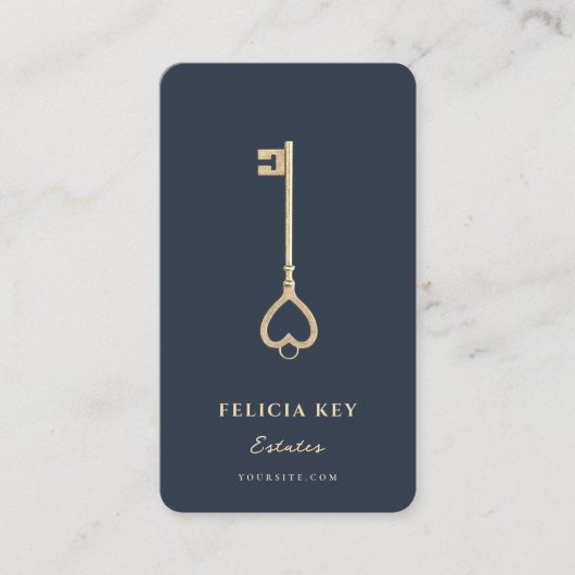 ヴィンテージ金ゴールド実在鍵エージェントQRコード 名刺 (正面)