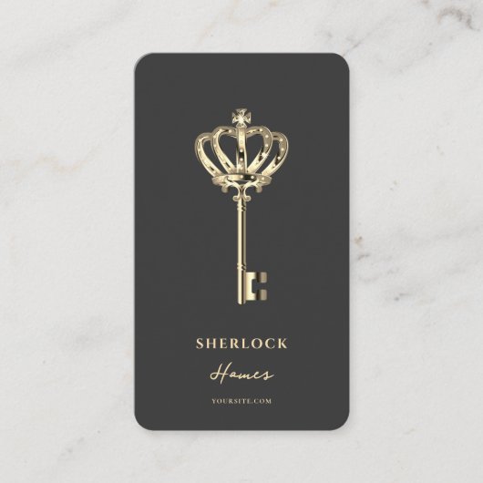 ヴィンテージ金ゴールド実在鍵不動産業者QR 名刺 (正面)