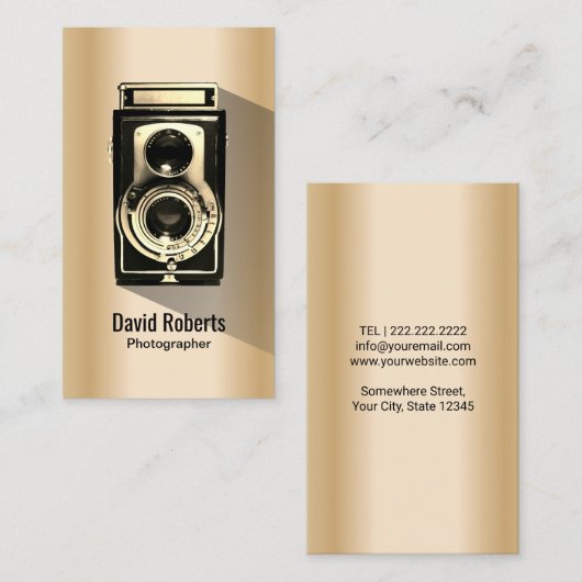 ヴィンテージ金ゴールド撮影カメラ撮影 名刺 (正面/裏面)