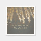 ヴィンテージ金ゴールド柳の木結婚の枝 スタンダードカクテルナプキン (正面)