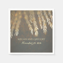 ヴィンテージ金ゴールド柳の木結婚の枝 スタンダードカクテルナプキン