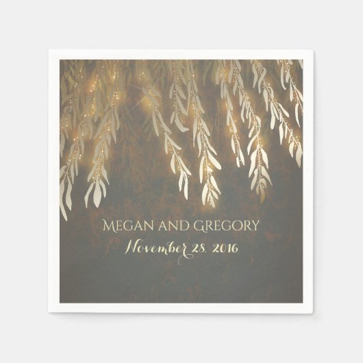 ヴィンテージ金ゴールド柳の木結婚の枝 スタンダードカクテルナプキン (正面)